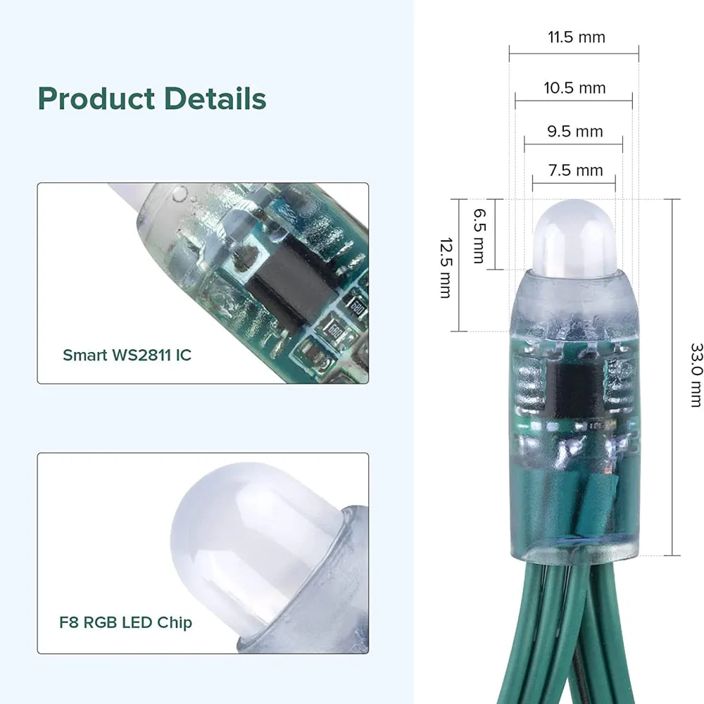 50pcs WS2811 DC 5V 12V 12mm LED Module Wire String Black Green RWB Christmas Light Addressable IP68 Waterproof