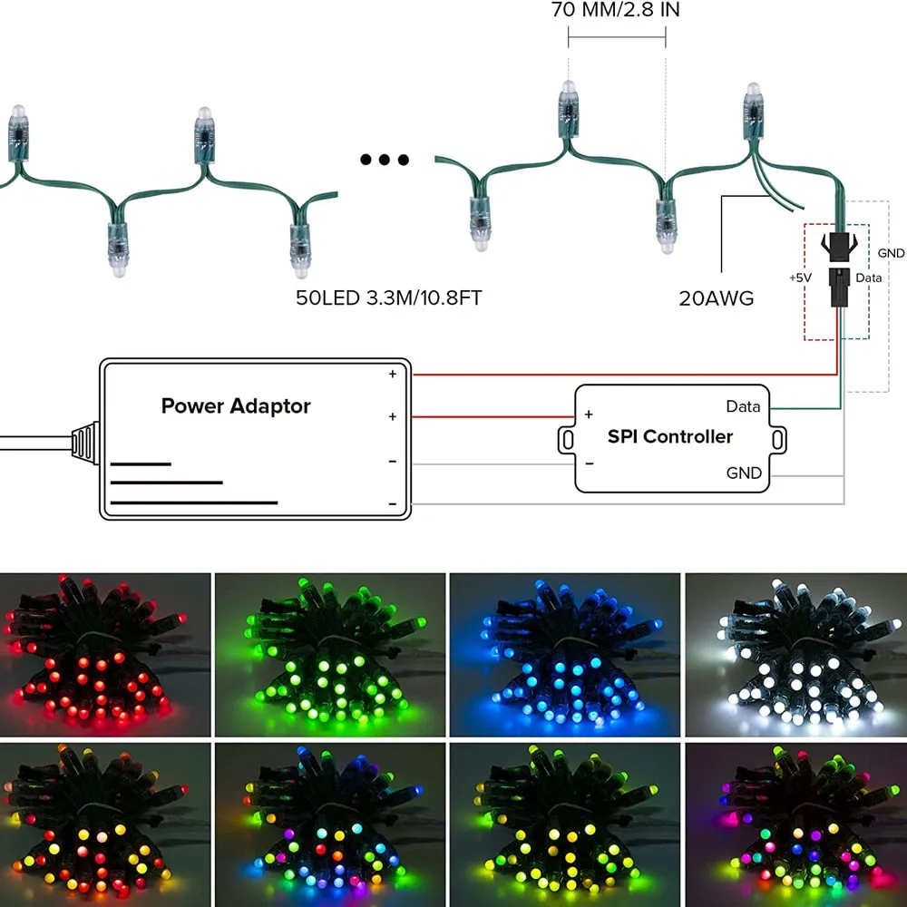 50pcs WS2811 DC 5V 12V 12mm LED Module Wire String Black Green RWB Christmas Light Addressable IP68 Waterproof