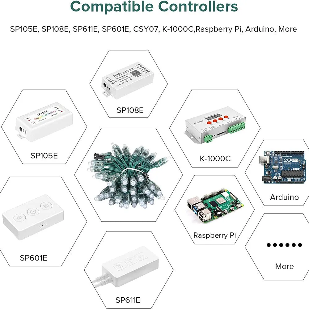 50pcs WS2811 DC 5V 12V 12mm LED Module Wire String Black Green RWB Christmas Light Addressable IP68 Waterproof