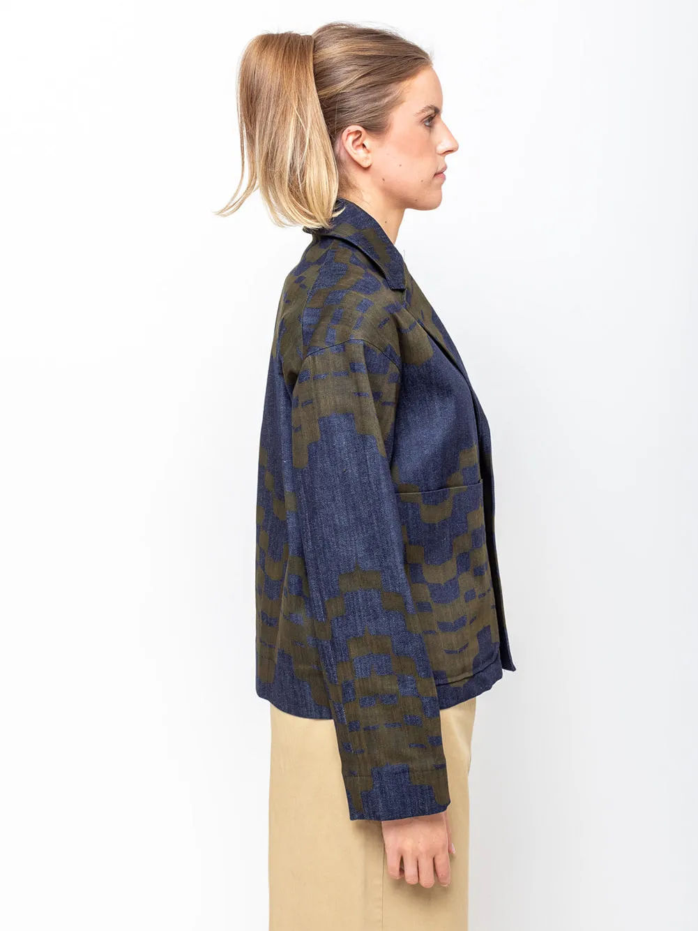Abstract Printed Denim Jacket - Dark Moss