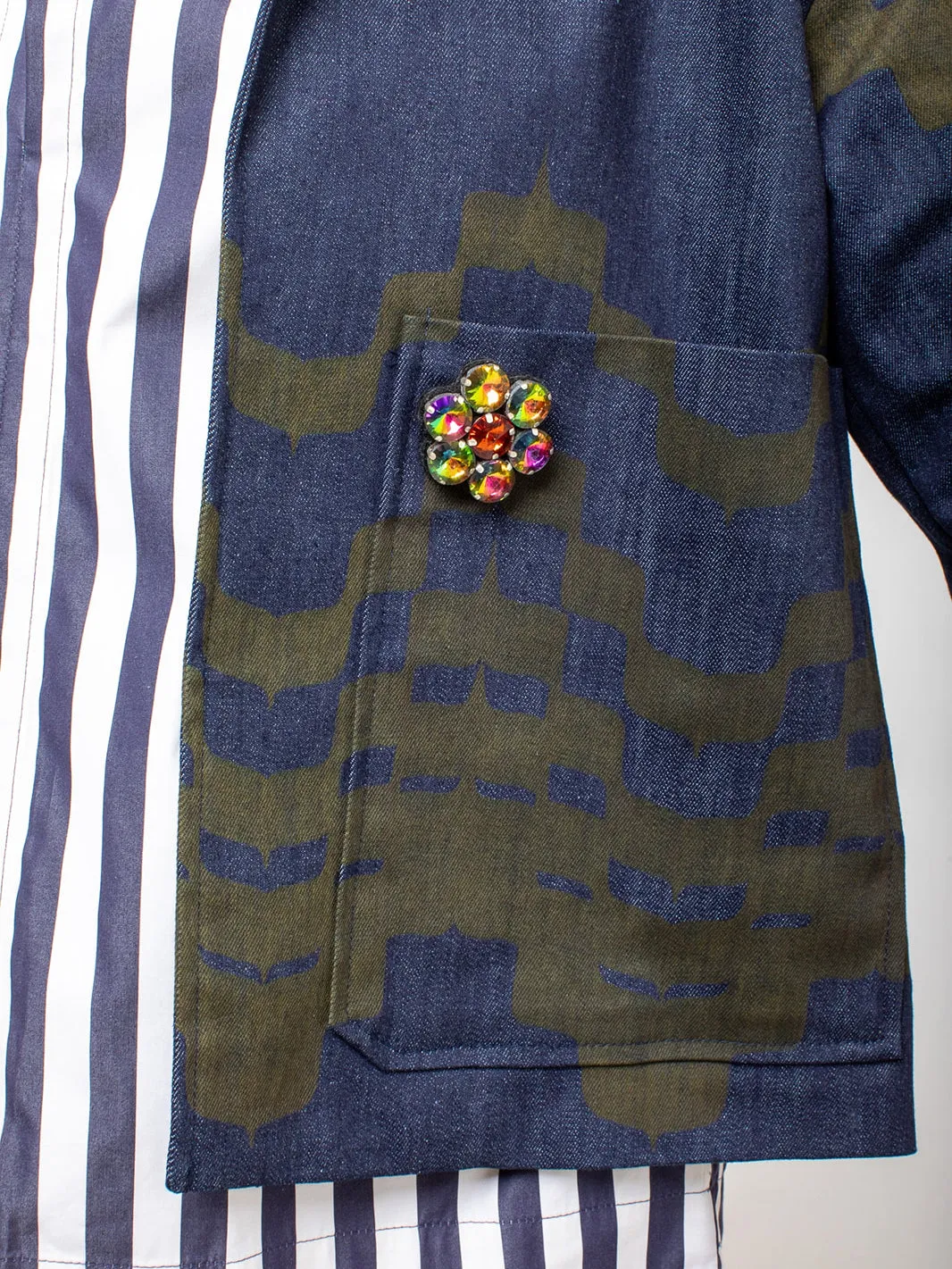 Abstract Printed Denim Jacket - Dark Moss