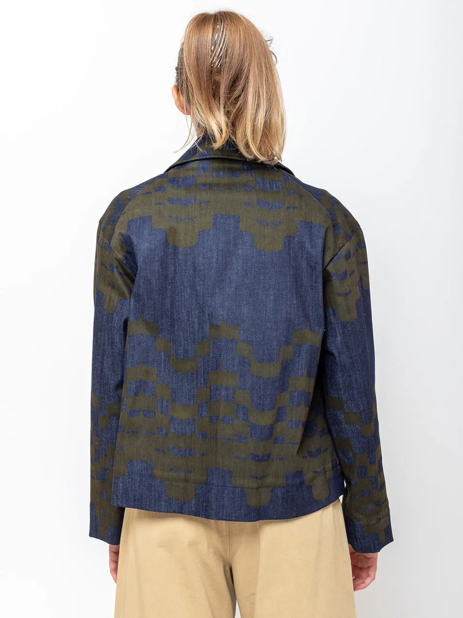 Abstract Printed Denim Jacket - Dark Moss