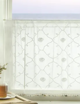 Beach Trellis Shell Trim Sheer Curtain Panel Sets