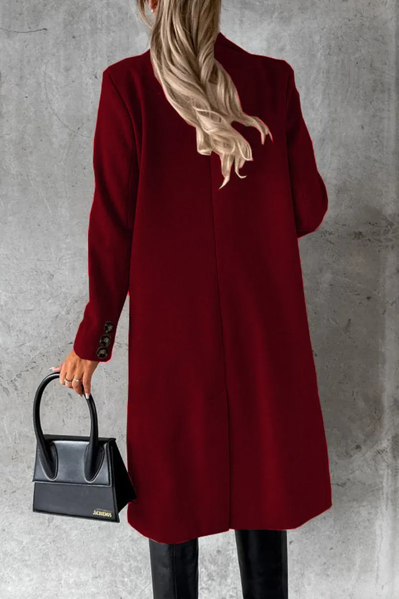 Elegant Solid Buttons Turndown Collar Outerwear