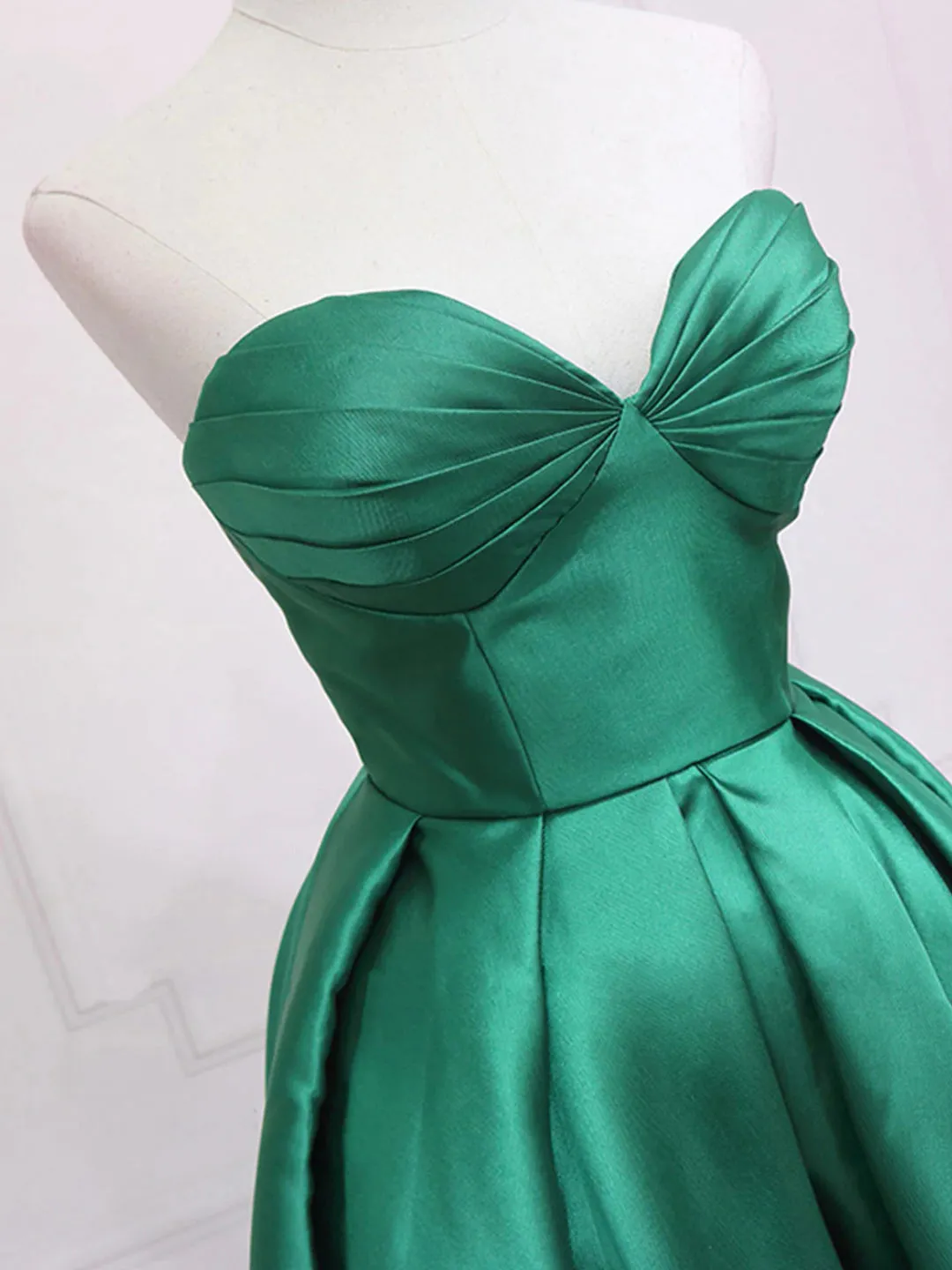 Green Satin High Low Party Dresses Strapless Green Homecoming Dresses