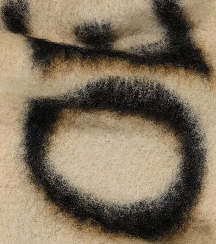 Loewe wool blend jacquard scarf with logo, beige