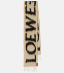 Loewe wool blend jacquard scarf with logo, beige