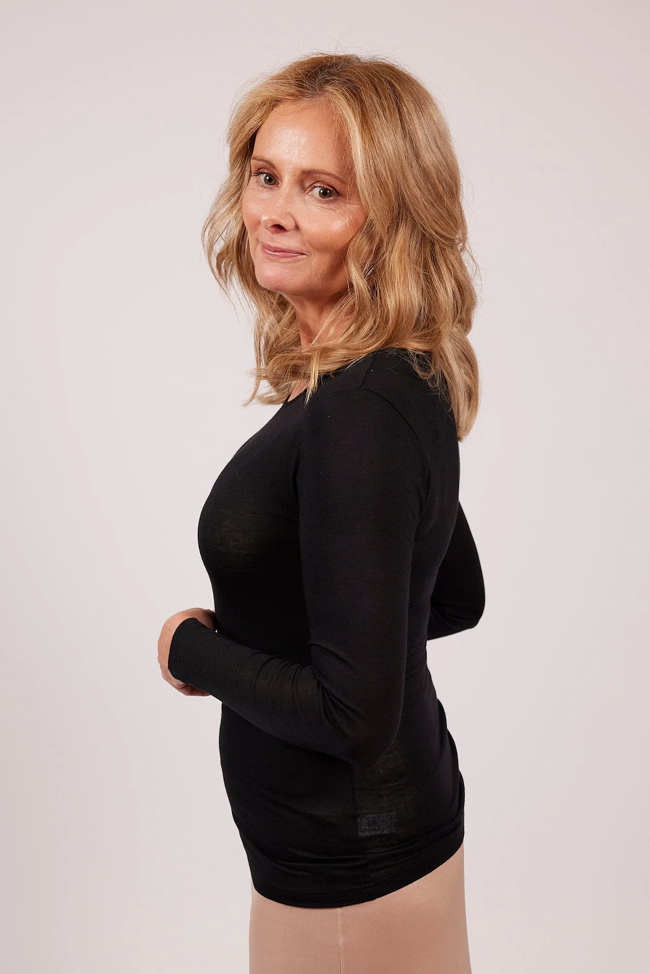Modal Cashmere Long Sleeve Top Black