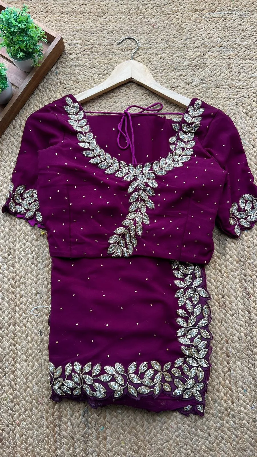 Purple georgette designer saree with handwork blouse